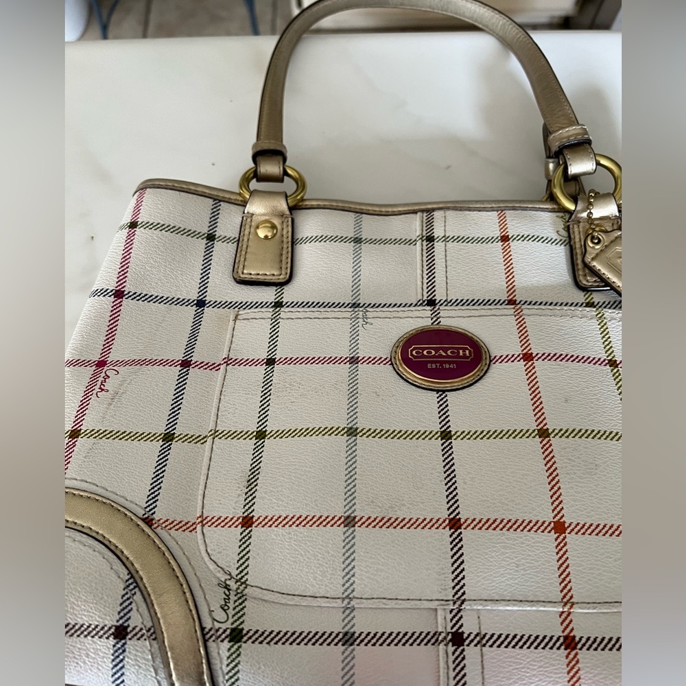 Coach tattersall shoulder bag.  Pink lining